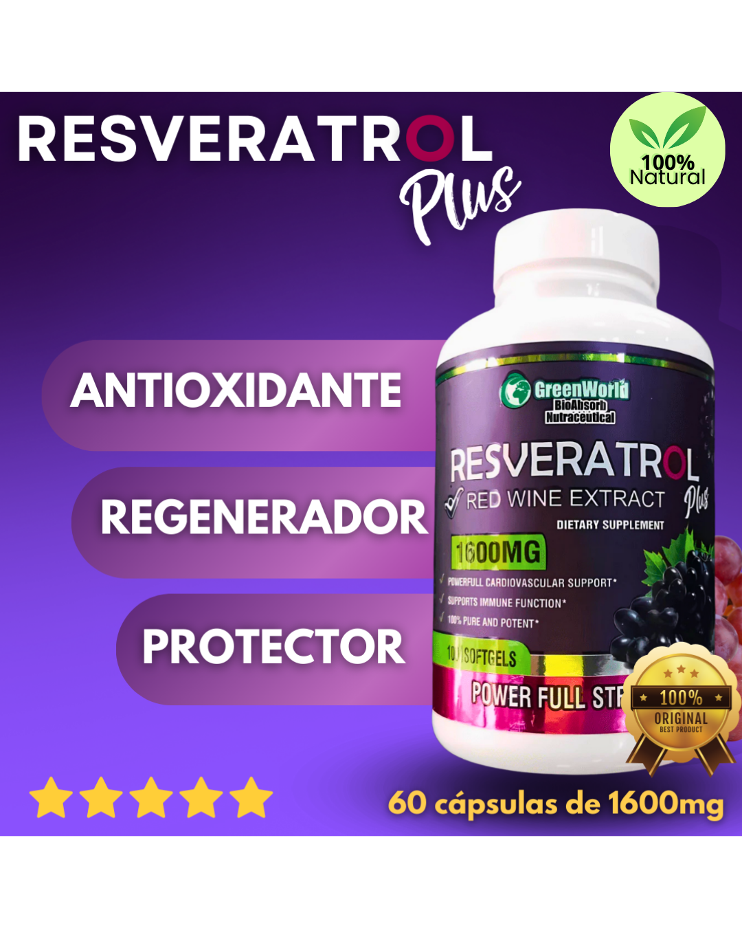 RESVERATROL x 100 Cápsulas 💊 | Juventud y potencia pura 🔥