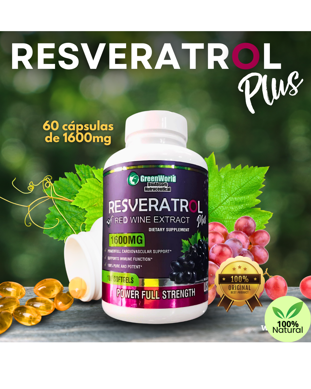 RESVERATROL x 100 Cápsulas 💊 | Juventud y potencia pura 🔥